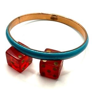Matisse Renoir Aqua Enamel Copper Bangle | Mid Century Modern Signed